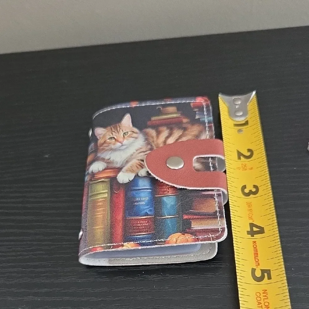 Cat-Themed Credit Card Case with Books Design